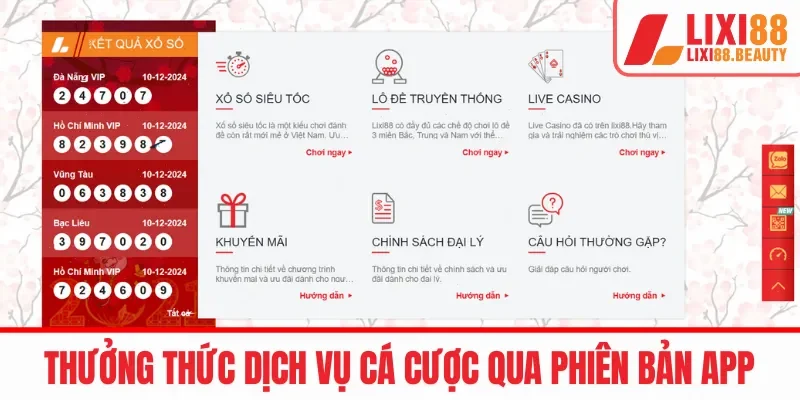 Thưởng thức dịch vụ cá cược qua phiên bản app